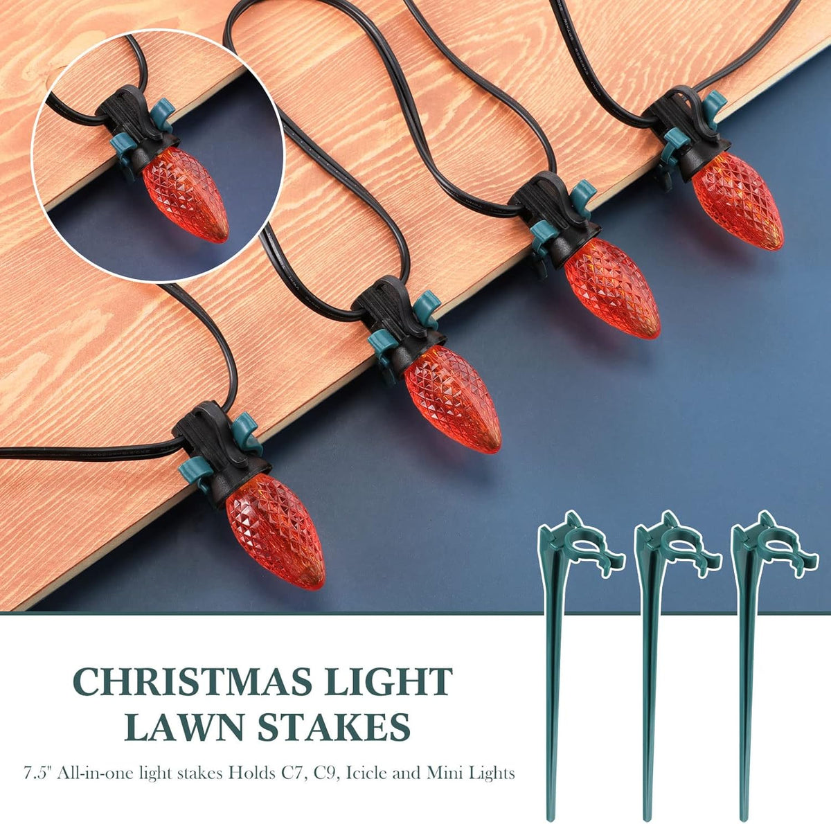 Jetec 60 Pieces Christmas Light Stakes Universal Yard Lawn Holiday 7.5 Inches Light Ground Stakes