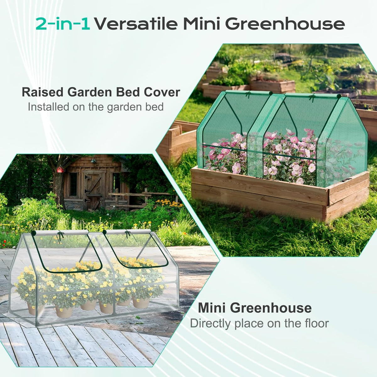 BPS 6x3x3 ft Mini Garden Greenhouse with 3 Dual Covers (PE & PVC & Mesh) Waterproof, UV-Protected