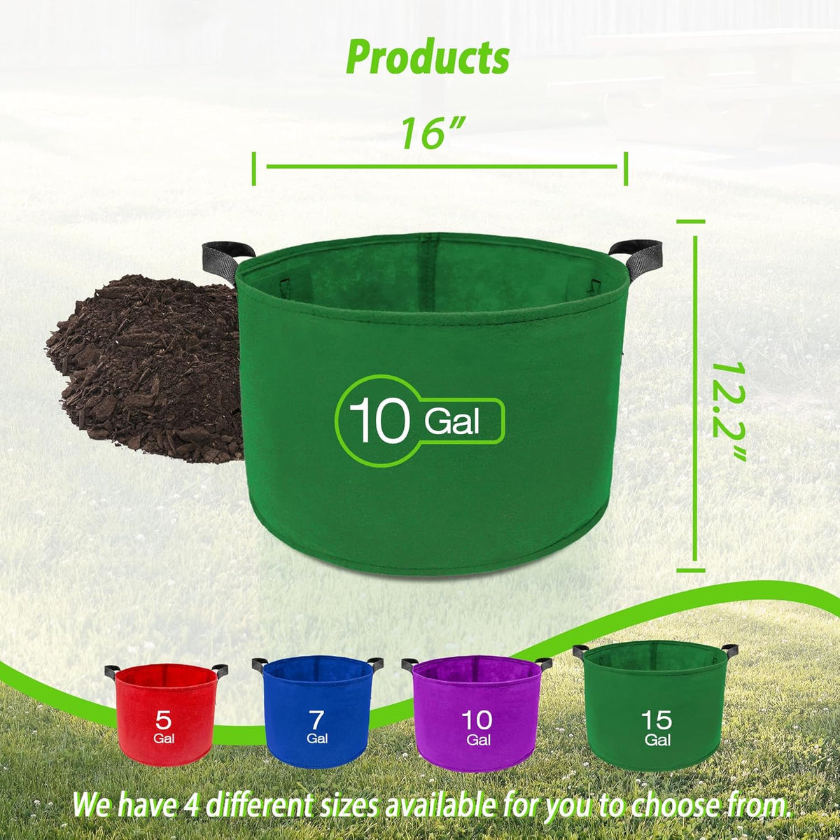 7 Pack 10 Gallon Plant Grow Bags - Mixed 7 Colors with Reinforced Handles & Aeration Design, Ideal