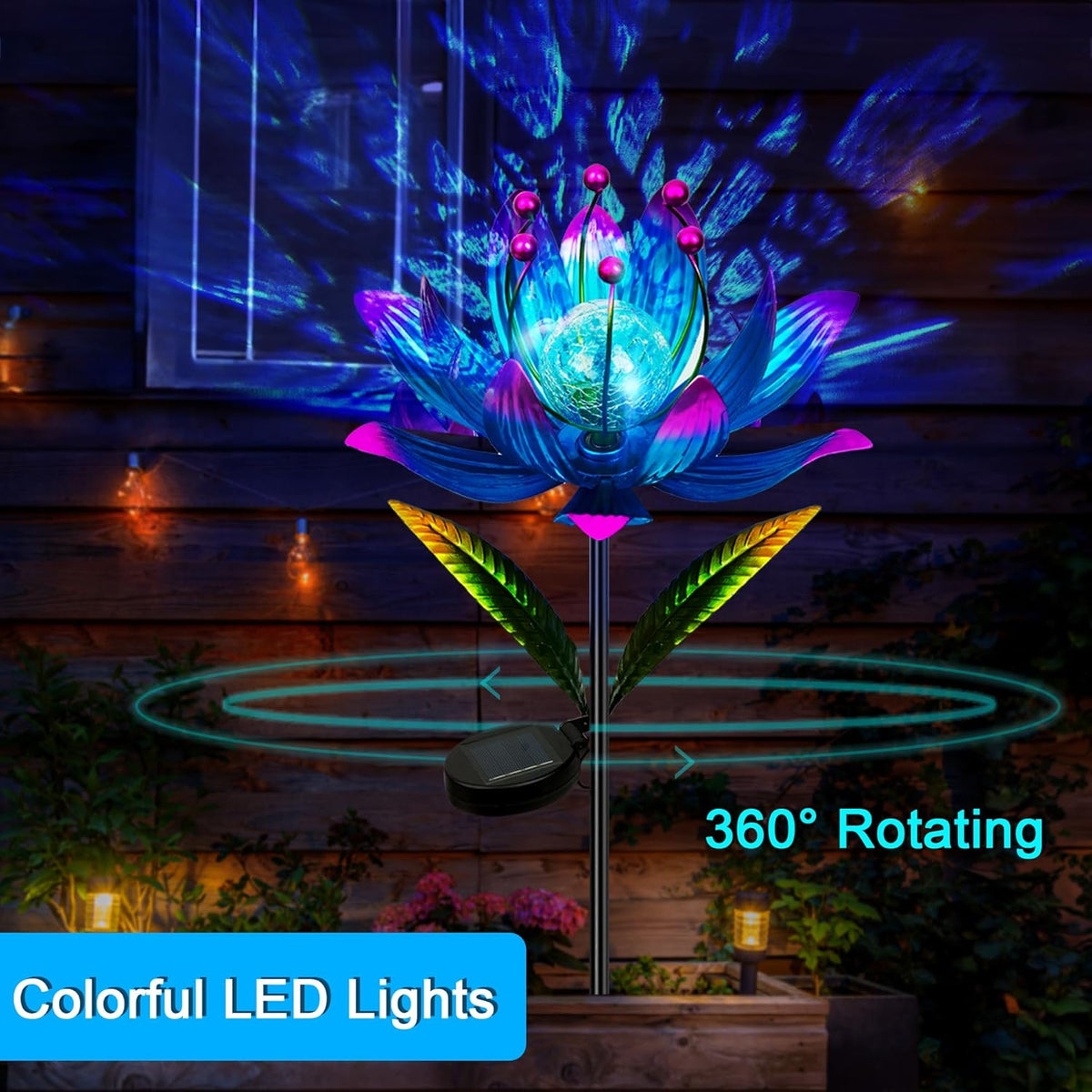 Wind Spinners Outdoor, 38 Inch Metal Wind Spinner Yard Art with Stake, Colorful Solar Windmill for