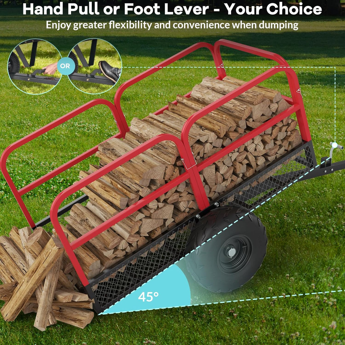 1700 LBS Steel ATV UTV Trailer Tow Behind Dump Cart, Heavy Duty Pull Behind Utility Dump Trailer