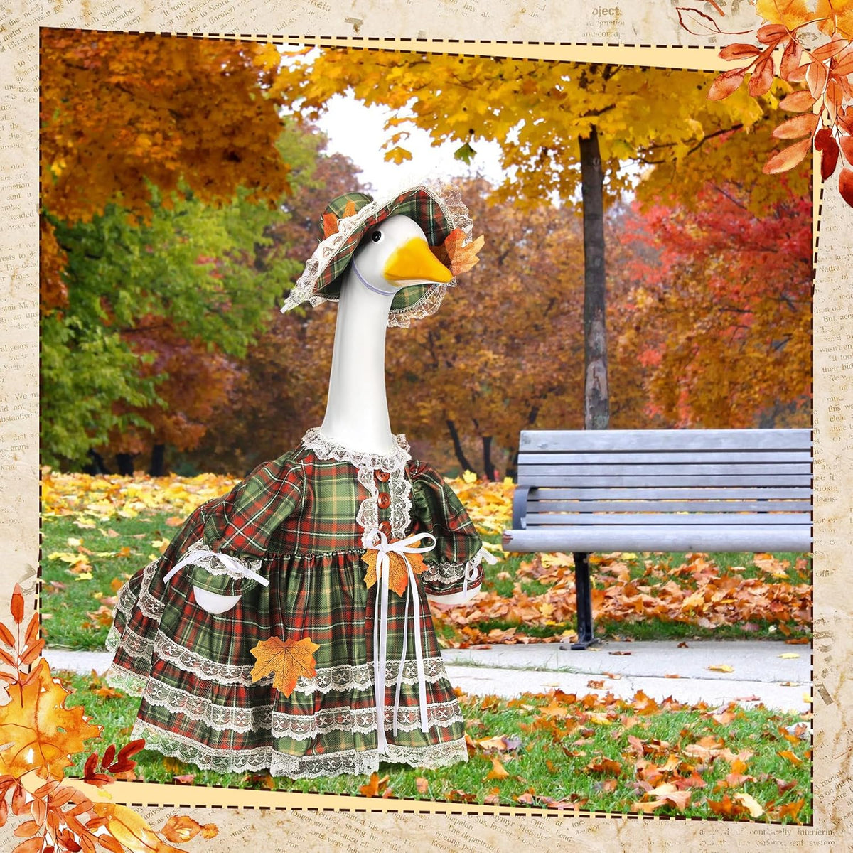 Suzile Fall Porch Goose Outfit Autumn Clothes for 23" High Cement or Plastic Goose Costume Plaid