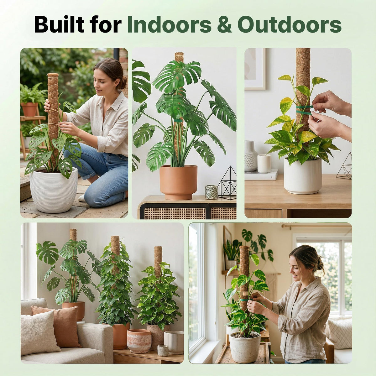 4 Pack 16" Moss Pole Monstera Plant Support - Stackable up to 48" - Plant Stakes for Indoor