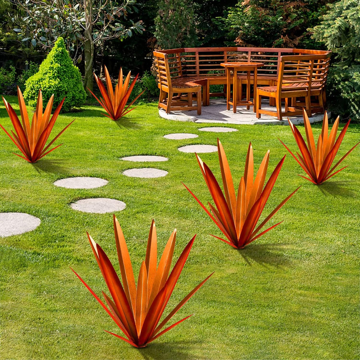 TOMBABY Large Leaf Thickened Metal Agave Plant Outdoor Decoration Desert Courtyard Art Plant Garden