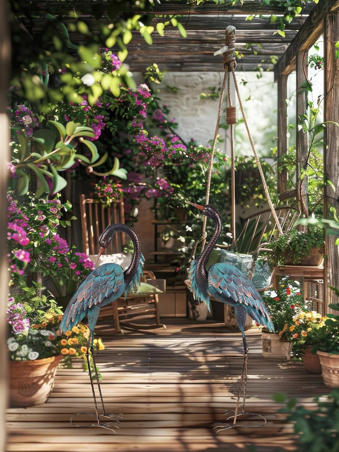 YEAHOME Garden Decor Outdoor Statues, 40"/37" Large Metal Heron Standing Yard Art, Blue Crane Lawn
