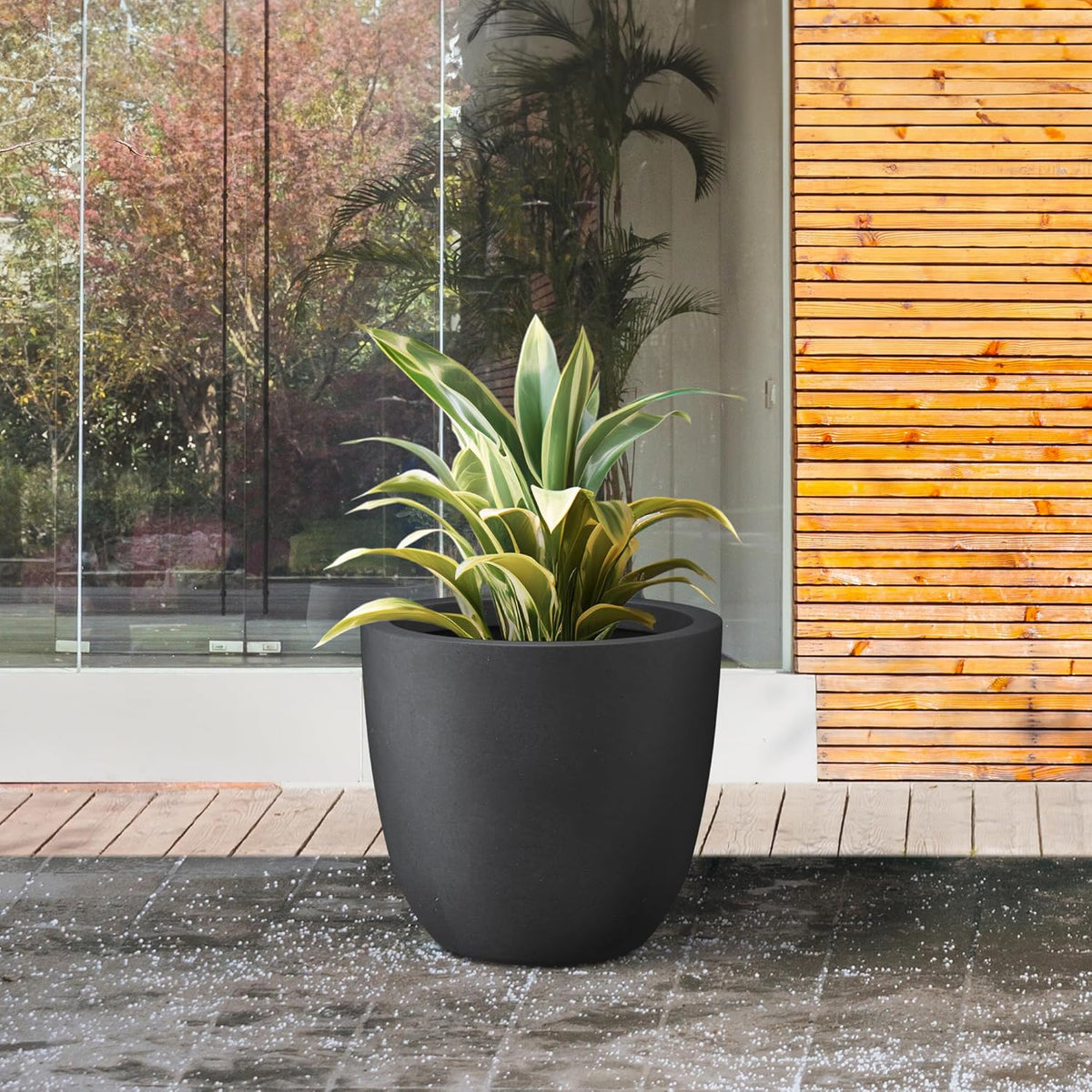 Kante 14 Inch Dia Round Concrete Planter, Indoor Outdoor Large Plant Pot with Drainage Hole and