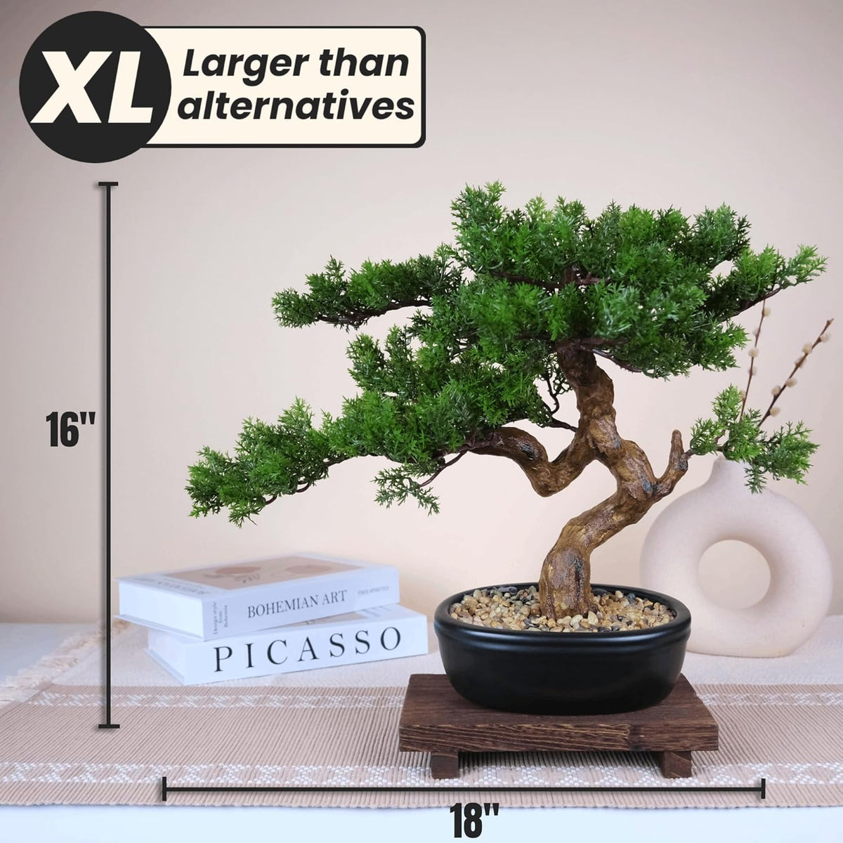 Artificial Bonsai Tree 16" Tall with Realistic Wood and Ceramic Pot Fake Plants Cypress Juniper