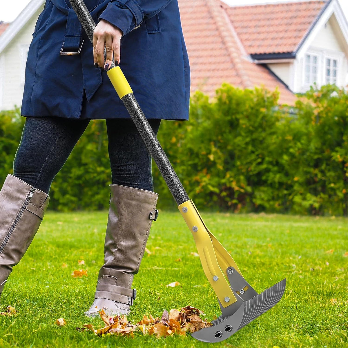 Thatch Rake,Cold-Pressed Steel Dethatcher Rake - 56 inch Adjustable Handle, Ergonomic Grip