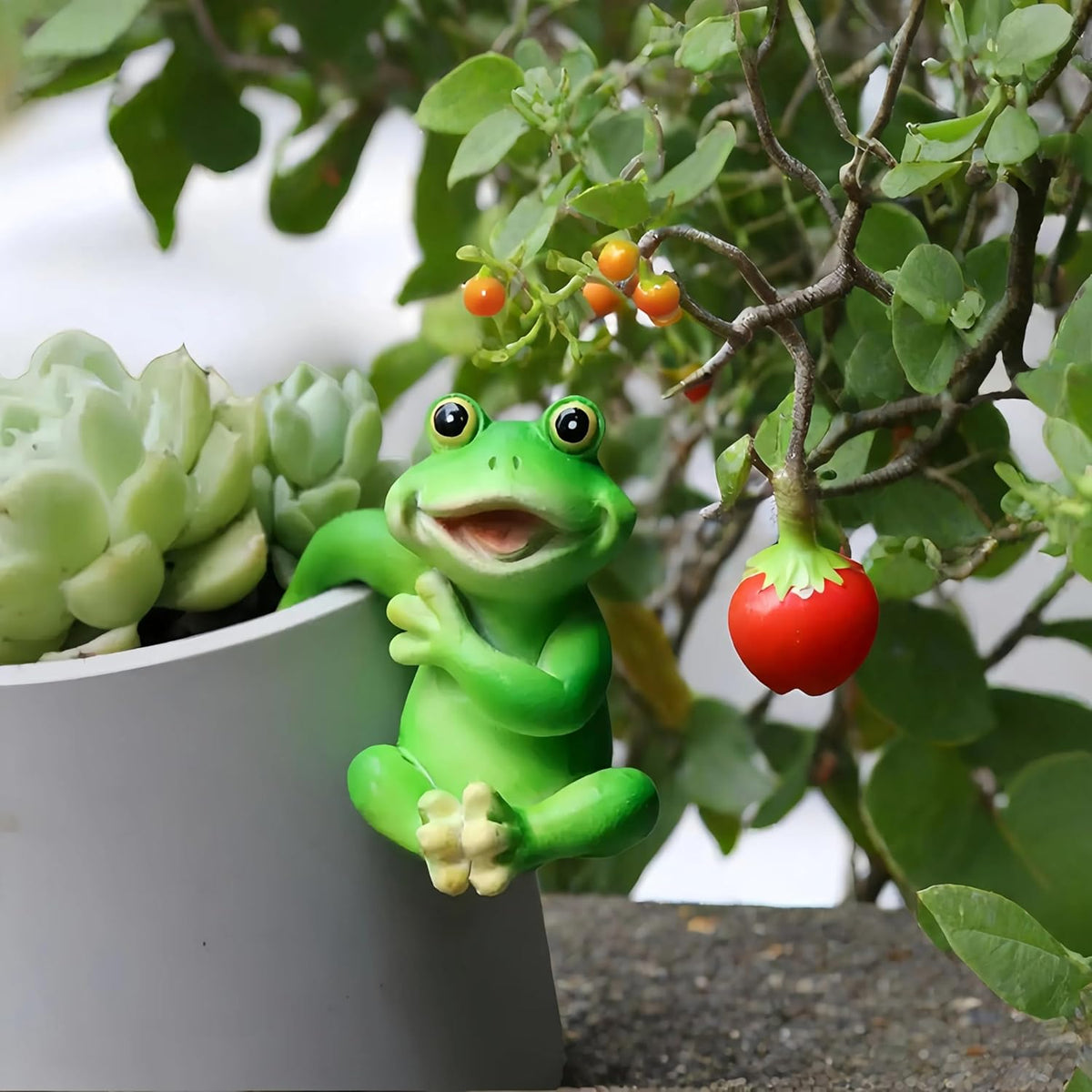 3 PCS Playful Frog Statues Pot Hugger Decorations for Plant, Miniature Frog Figurines,Women
