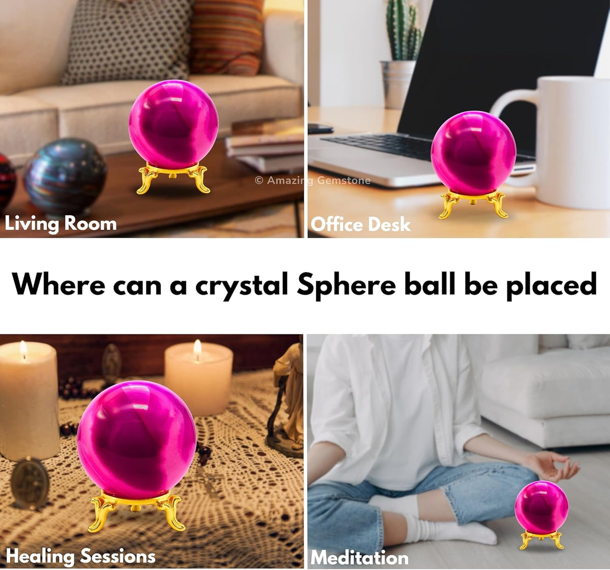 Amazing Gemstone Pink Onyx Crystal Ball with Stand - 2 Inches Crystal Sphere Meditation Balls for