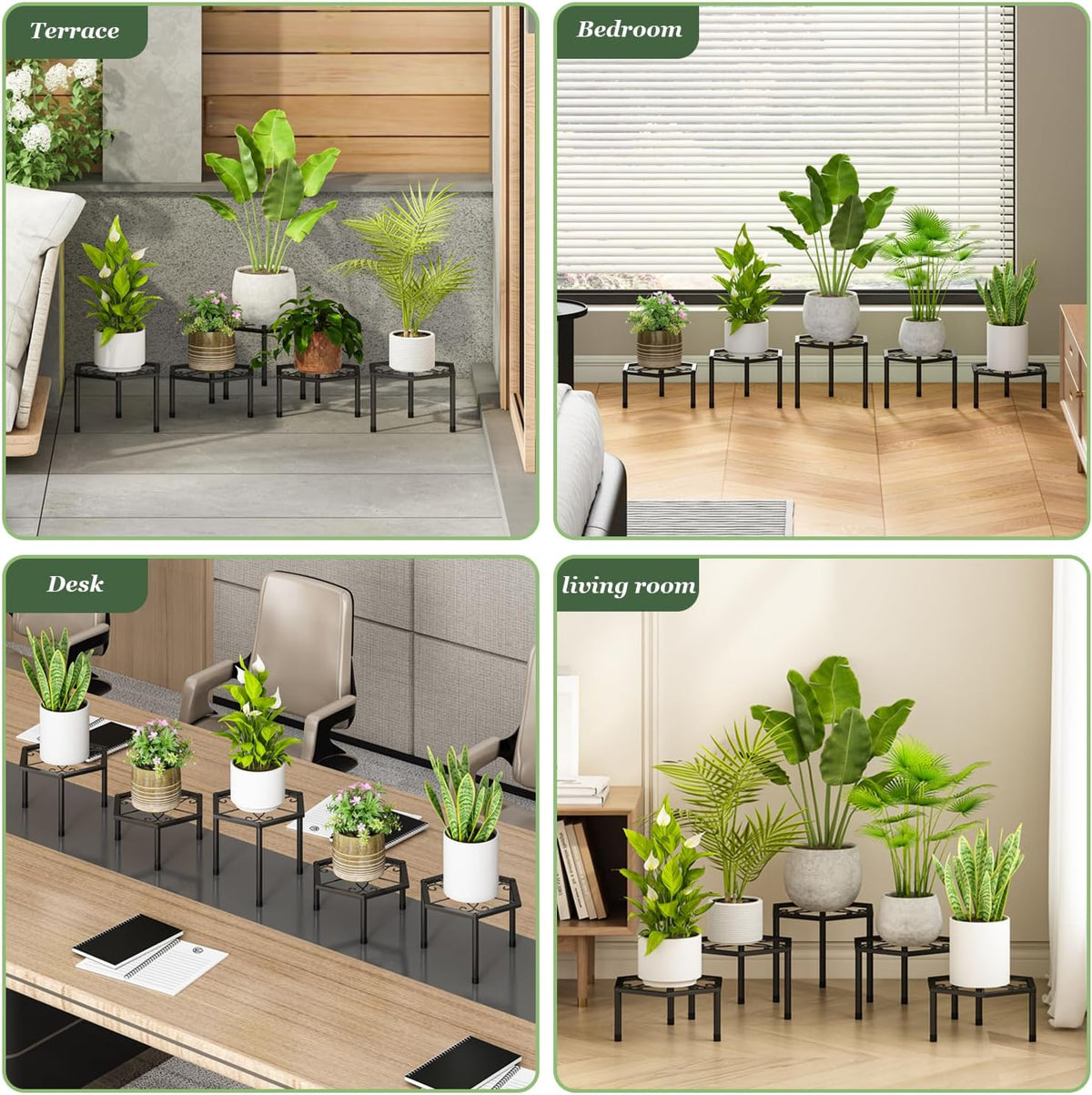 5-Pack Metal Plant Stands, Anti-Rust Iron Flower Pot Stand Heavy Duty Plant Pot Shelf for Multiple