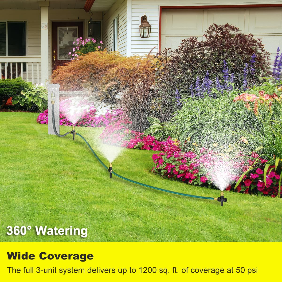 FANHAO Above Ground Irrigation Garden Sprinkler System, Metal Adjustable Garden Sprinkler Set, 360