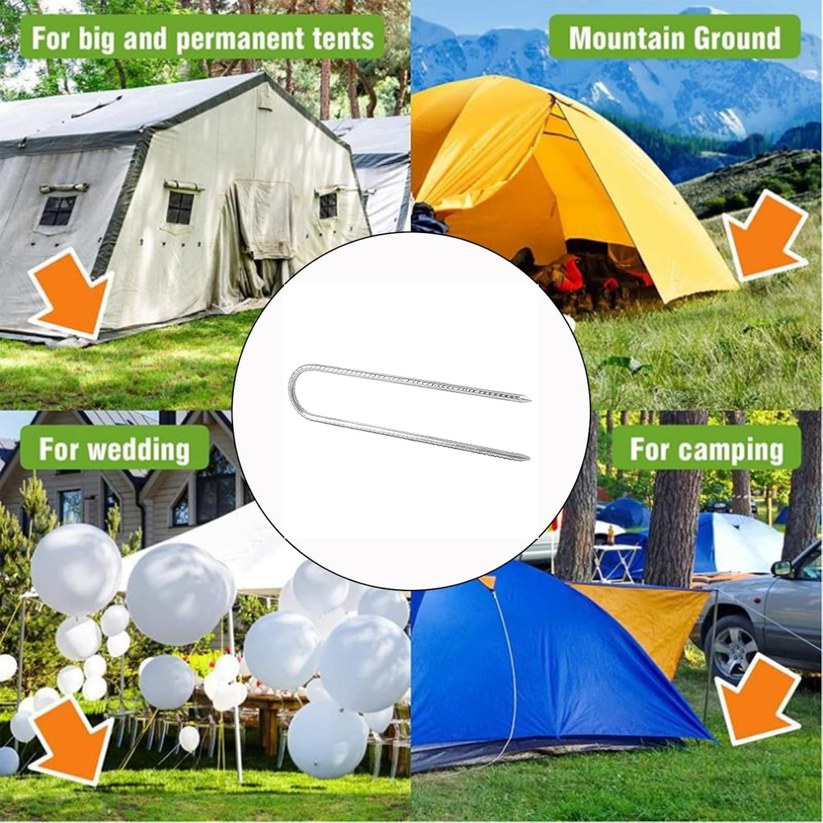 U Shaped Rebar Stakes, ZEONHAK 16 Pack 12 Inches Ground Anchors Tent Stakes, Heavy Duty Trampolines