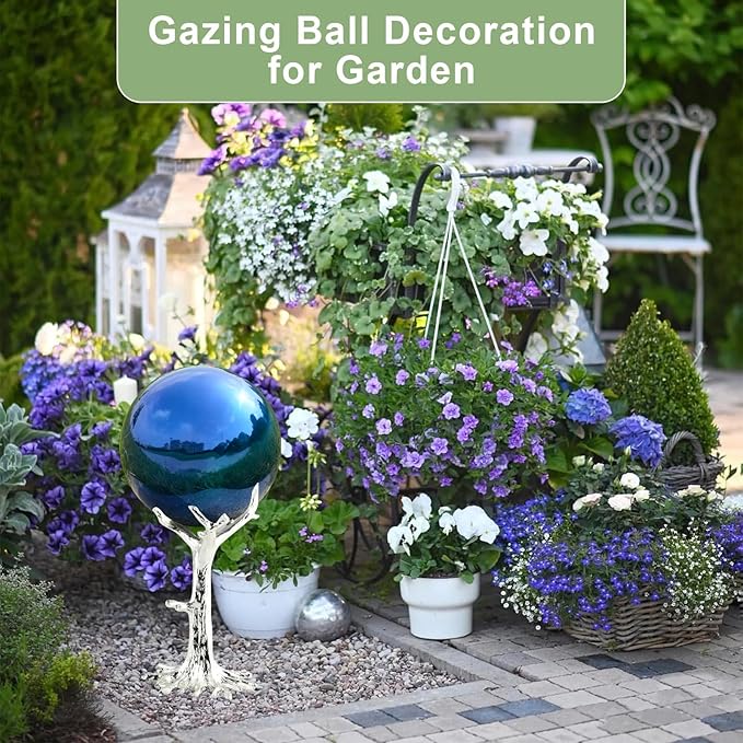 Nerien 8 Inch Gazing Ball, Stainless Steel Garden Mirror Globe, Polished Ornament Sphere, Hollow