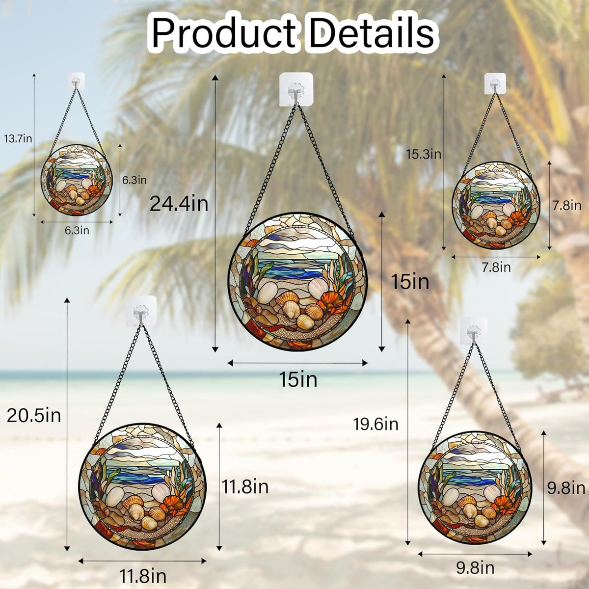 Stained Glass Window Hanging Conch Shells Ocean Seaweed Large 11.8" - Suncatcher Door Garden