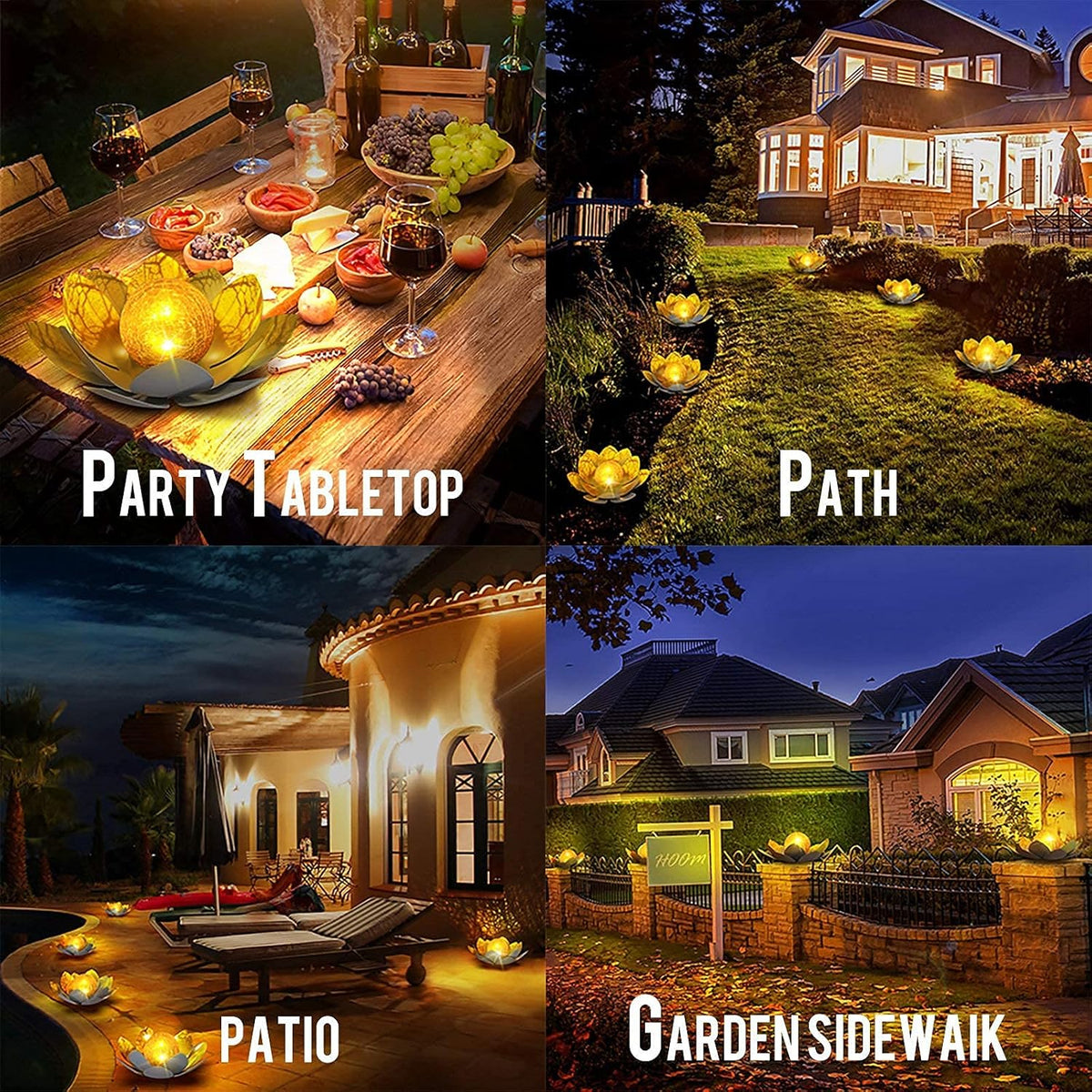 Huaxu Solar Lights Outdoor Garden Decor , Amber Crackle Globe Glass Lotus Decoration,Waterproof