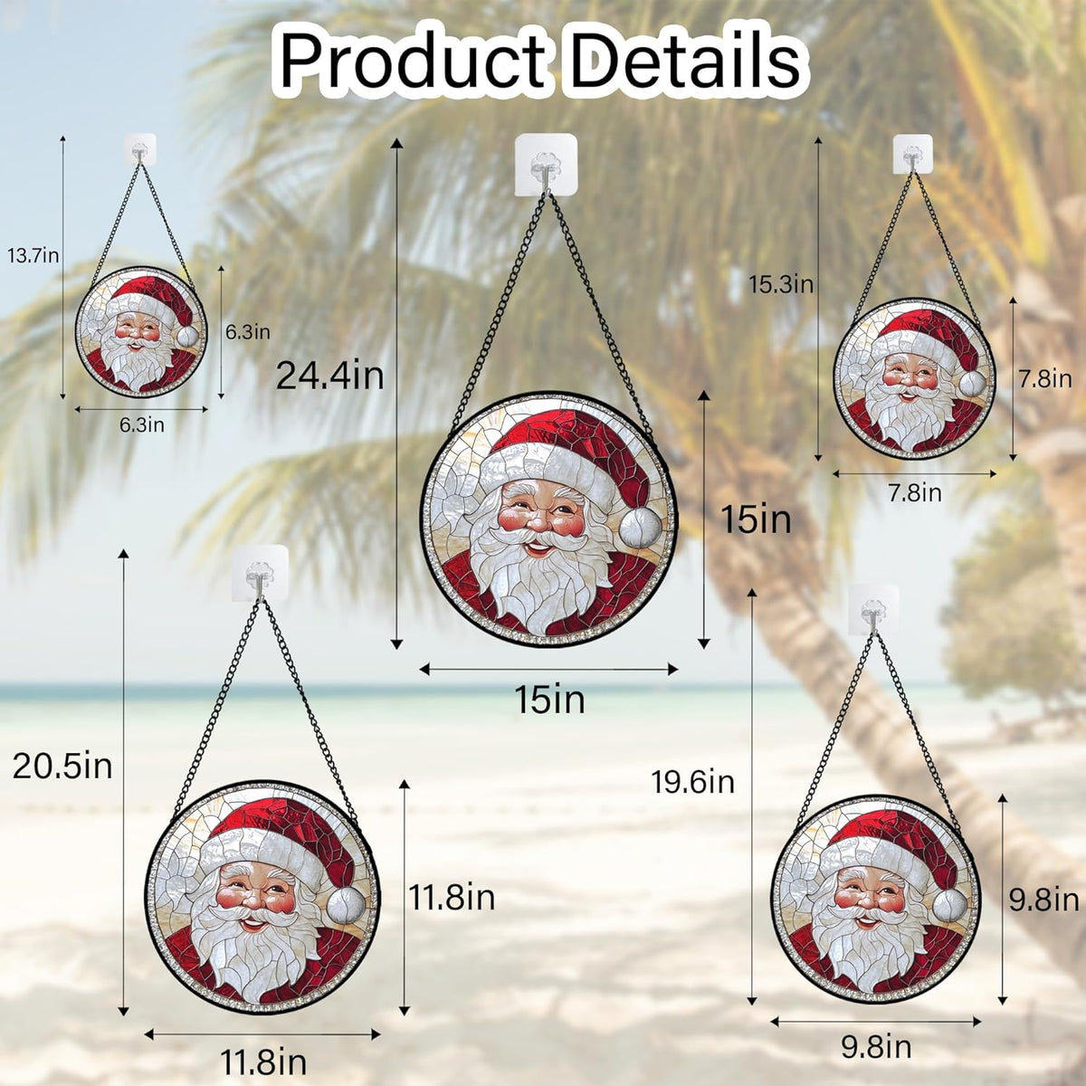 Stained Glass Window Hanging - Santa Claus with White Beard Suncatcher for Doors Home Christmas