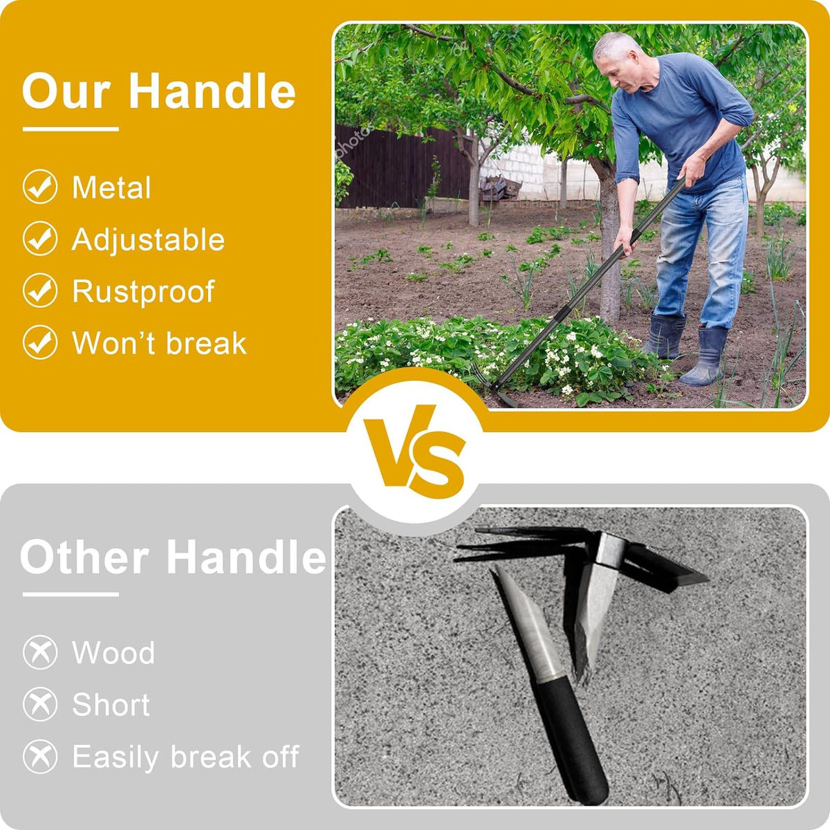Hoe and Cultivator - 45” Long Handle - Heavy Duty Garden Hoe Tiller, Standing Hoe Garden Tools