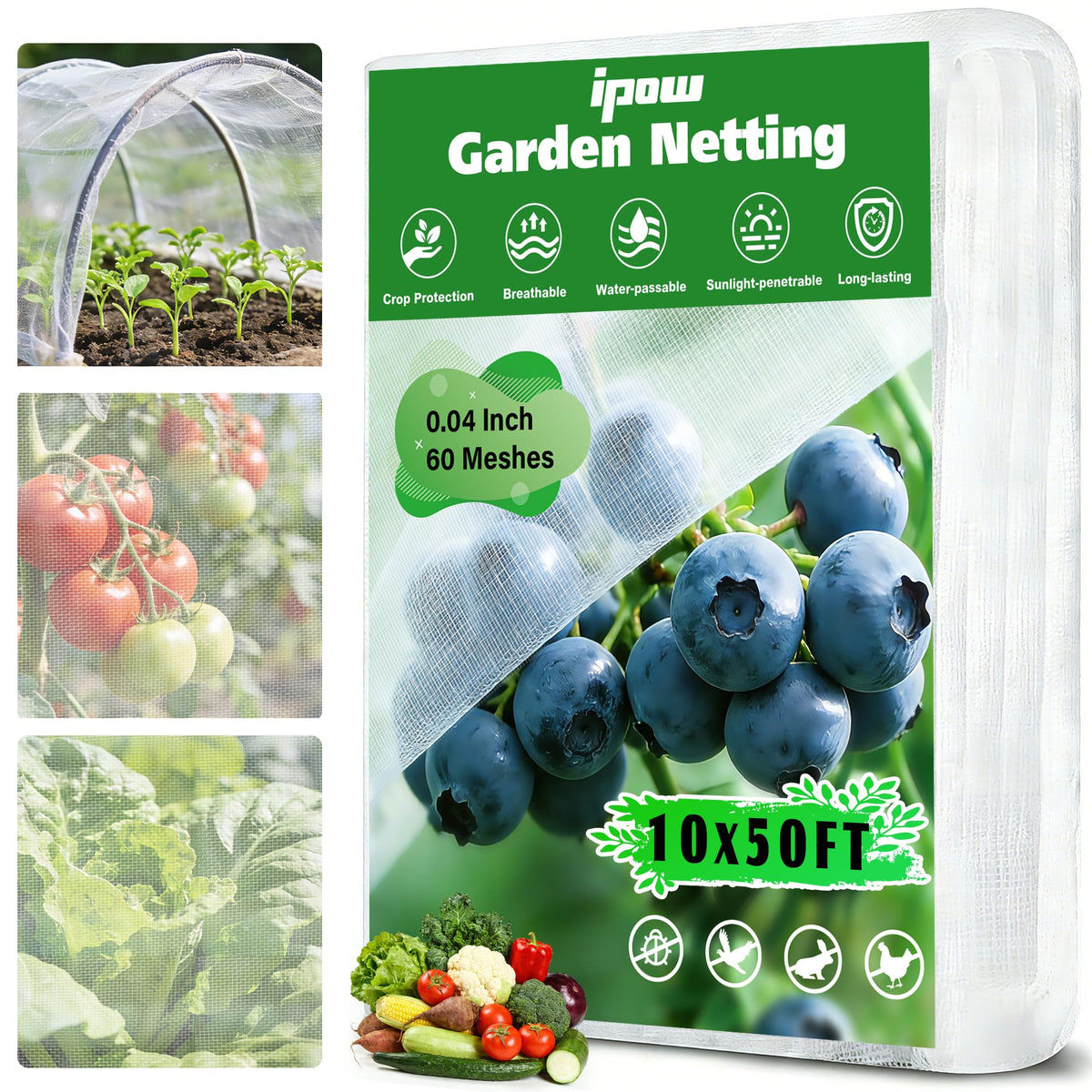 10 X 50FT Garden Mesh Netting Ultra Fine Mesh Netting Pest Barrier, Insect Bug Bird Netting for