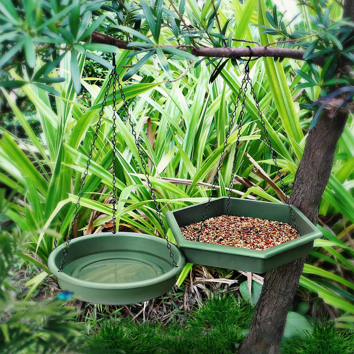 Hanging Bird Bath,2 in 1 XL Hanging Bird Feeder & Birds Bath for Outside