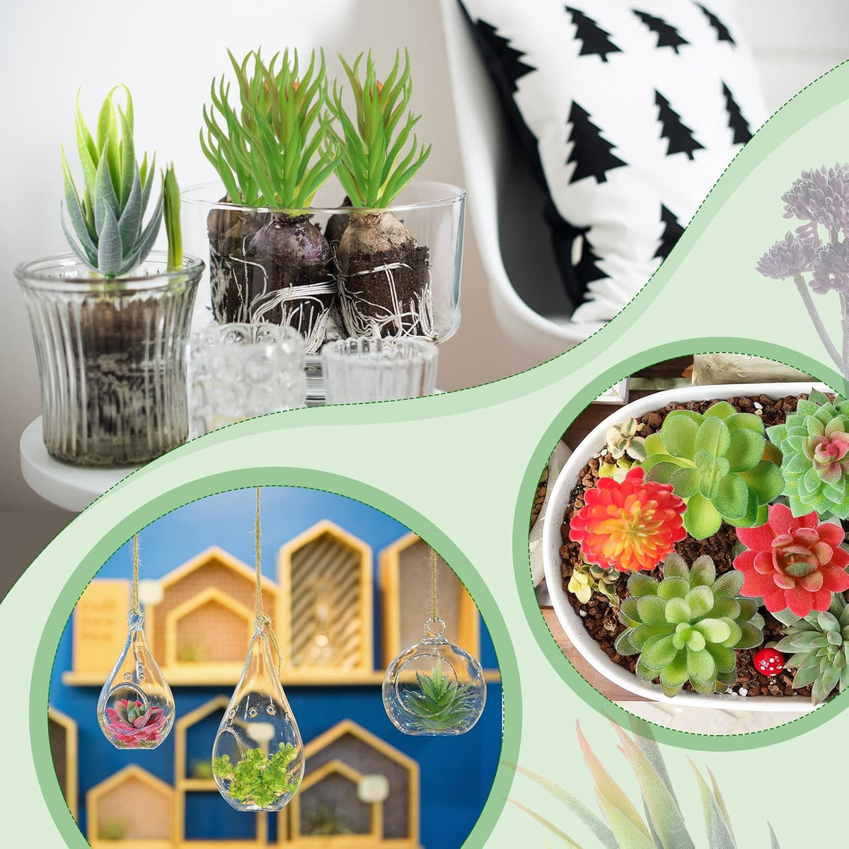 WILLBOND 50 Pcs Bulk Mini Artificial Succulents Plants Assorted Unpotted Realistic Plants Fake