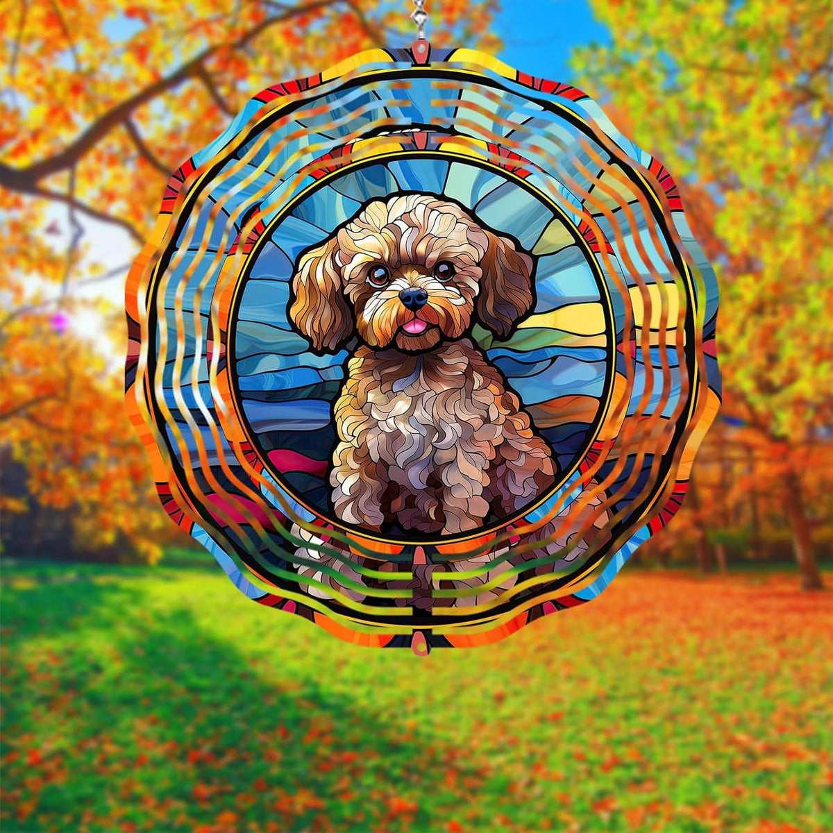 Poodle Dog Wind Spinners Outdoor Dog Memorial Gifts, 3D Metal Kinetic Hanging Garden Wind Spinner