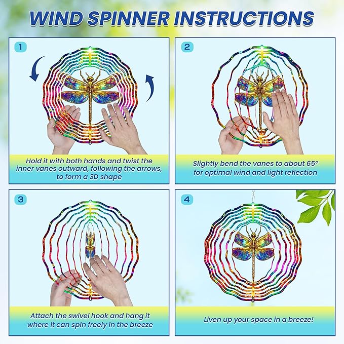 FLAGWIX Christmas Dragonfly Gifts for Women - 3D Stainless Steel Metal Wind Spinners 12 in