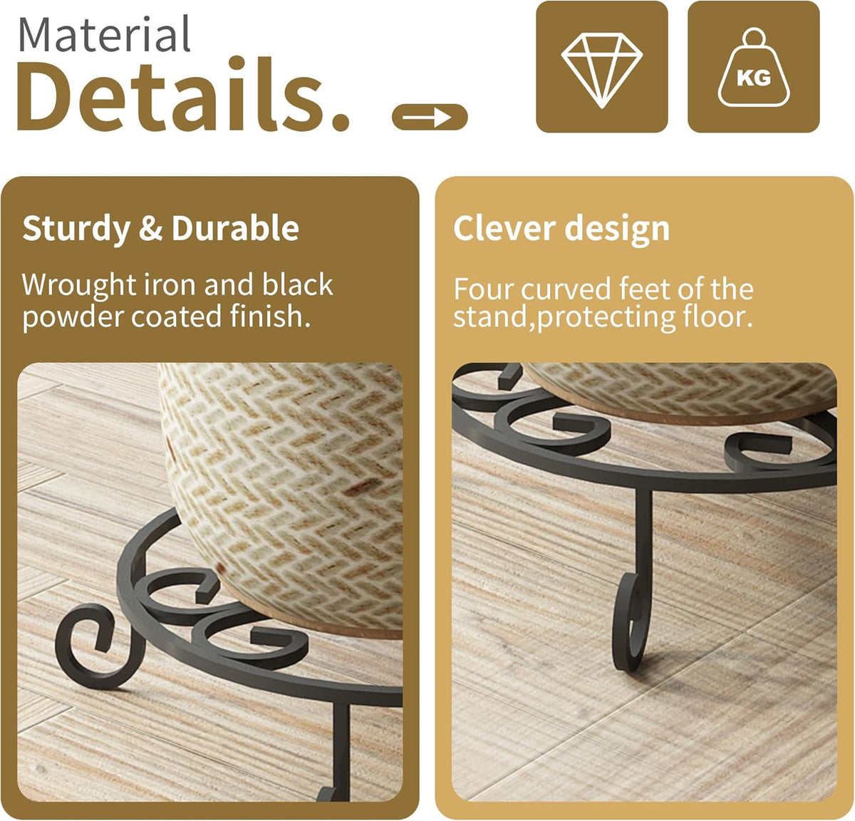 2 Pack 10” Diameter Metal Outdoor Plant Stand Indoor, Black Heavy Duty Potted Holder, Round