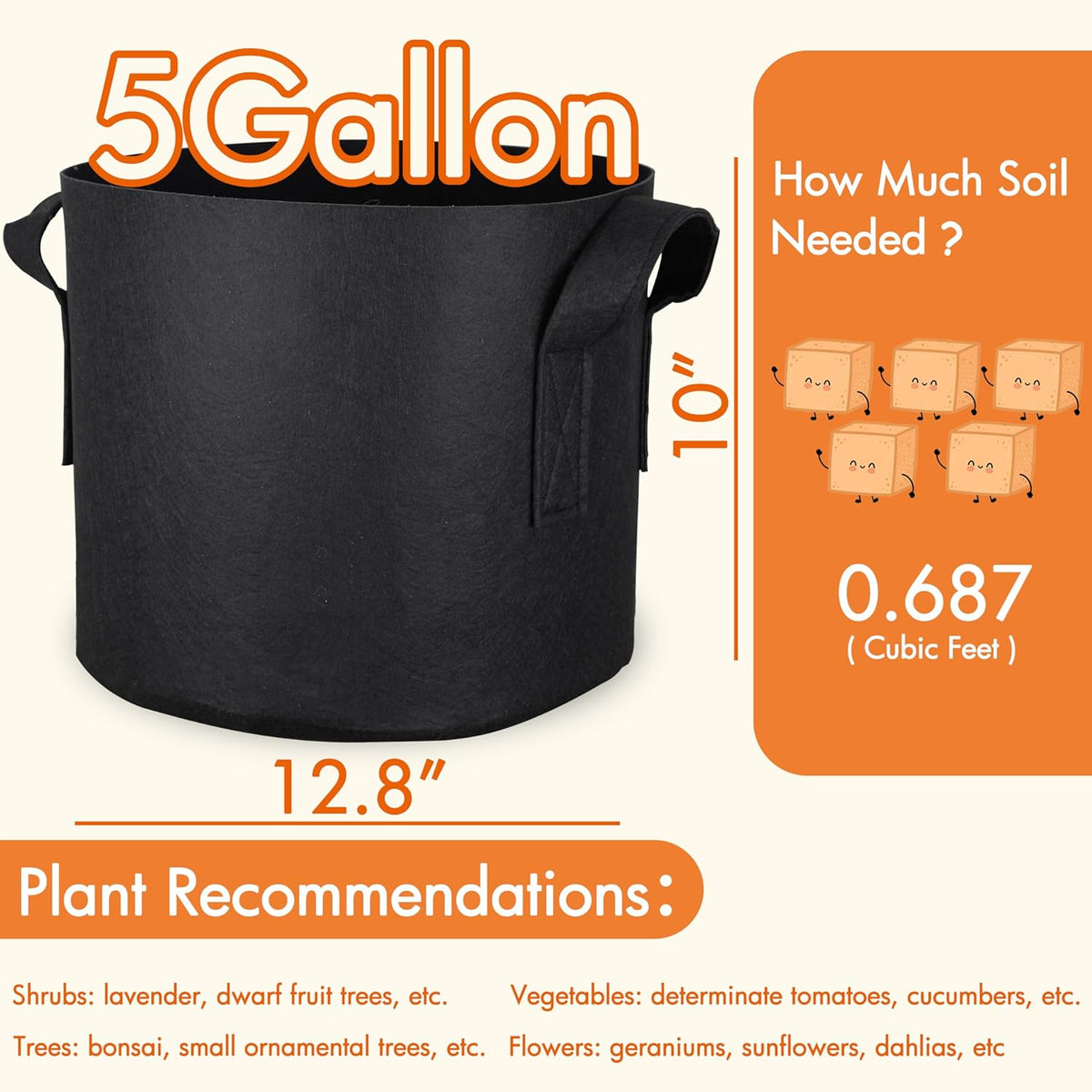 Gardzen 20-Pack 5 Gallon Grow Bags, Aeration Fabric Pots with Handles, Heavy Duty Plant Bags for