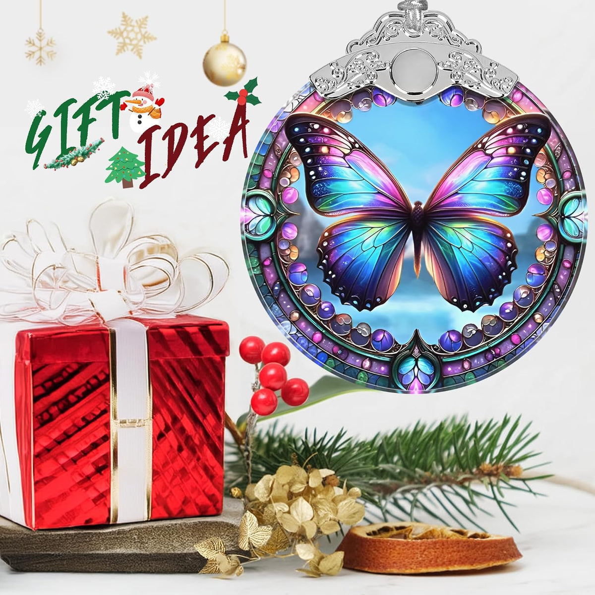 Christmas Ornament - Stained Glass Butterfly - Home Decor - Holiday Present Ideas - Gift Exchange