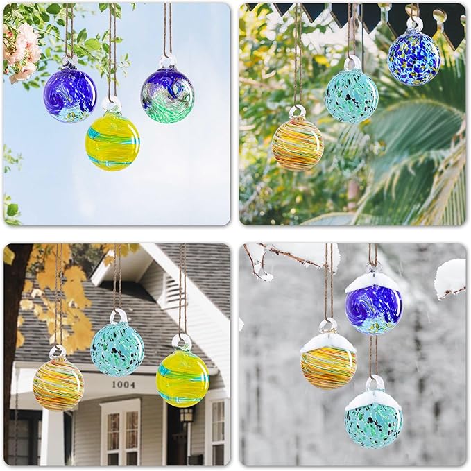 VCUTEKA Hanging Garden Gazing Ball, Hand-Blown Glass Witch Ball for Outdoor Garden Décor, 6pcs 3"