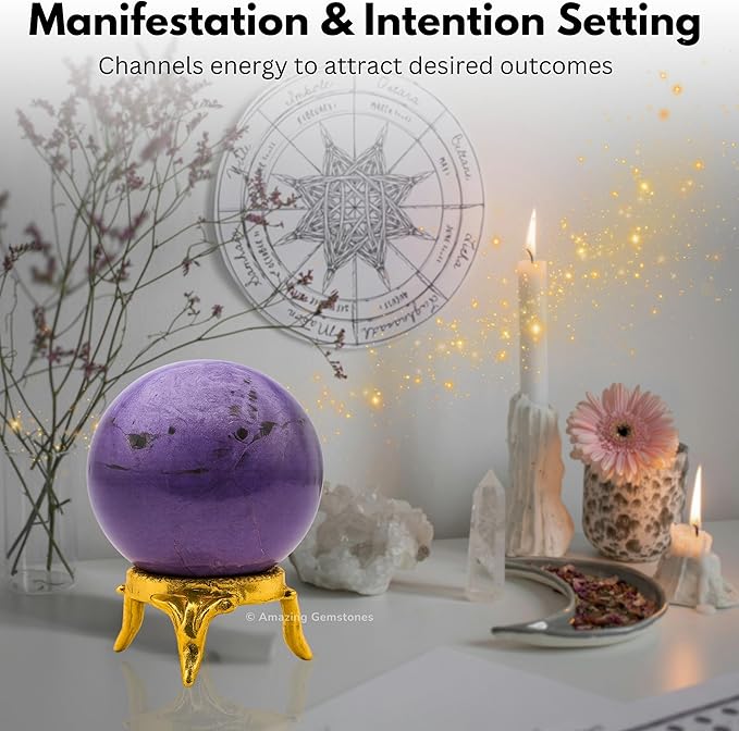Amazing Gemstone Stichtite Crystal Ball with Stand - 2 Inches Crystal Sphere Meditation Balls for