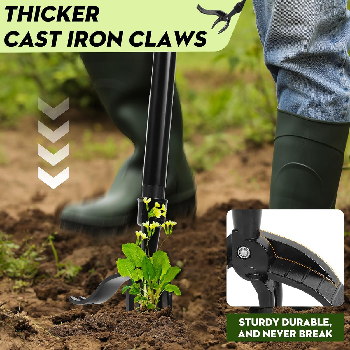 Manual Weed Puller Tool - Reinforced 4-Claw Steel Head - Updated Version Efficient Weed Remover
