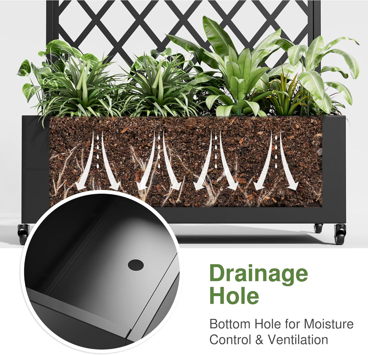 Casaphoria Metal Raised Garden Bed with Trellis and Wheels, 72"x35"x16" Planter Box for Climbing