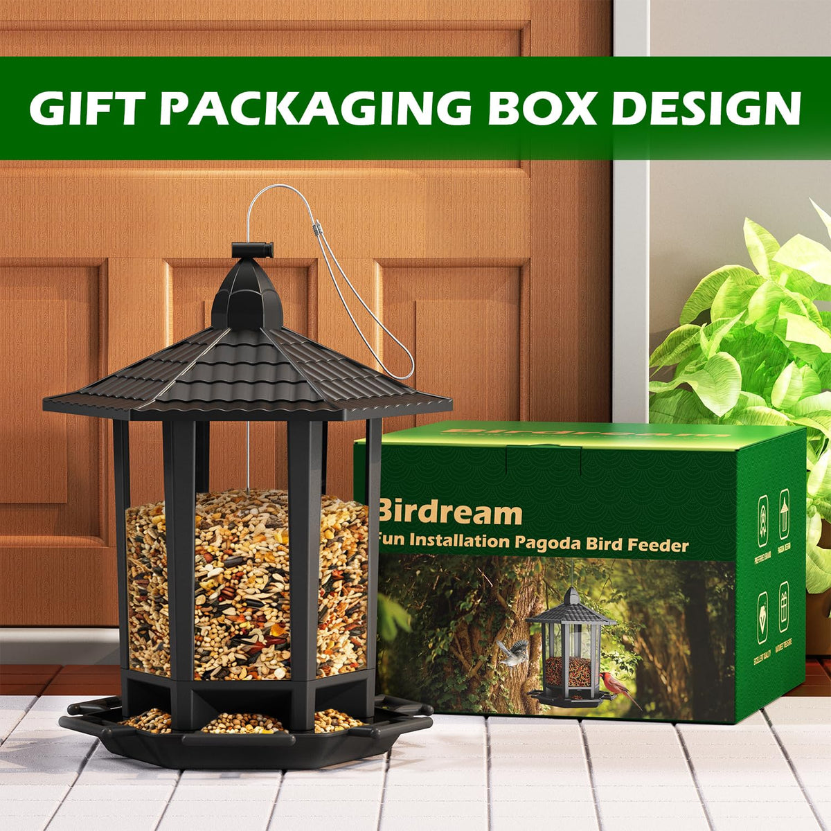 Birdream 2 Pack Bird Feeders for Outdoor Hanging, Retro Pagoda Design Fun Installation Bird Feeder