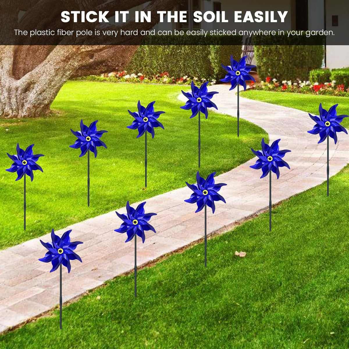 10 PCS Reflective Pinwheels for Yard and Garden Bird Devices Pre-Installed Sparkly Wind Spinner