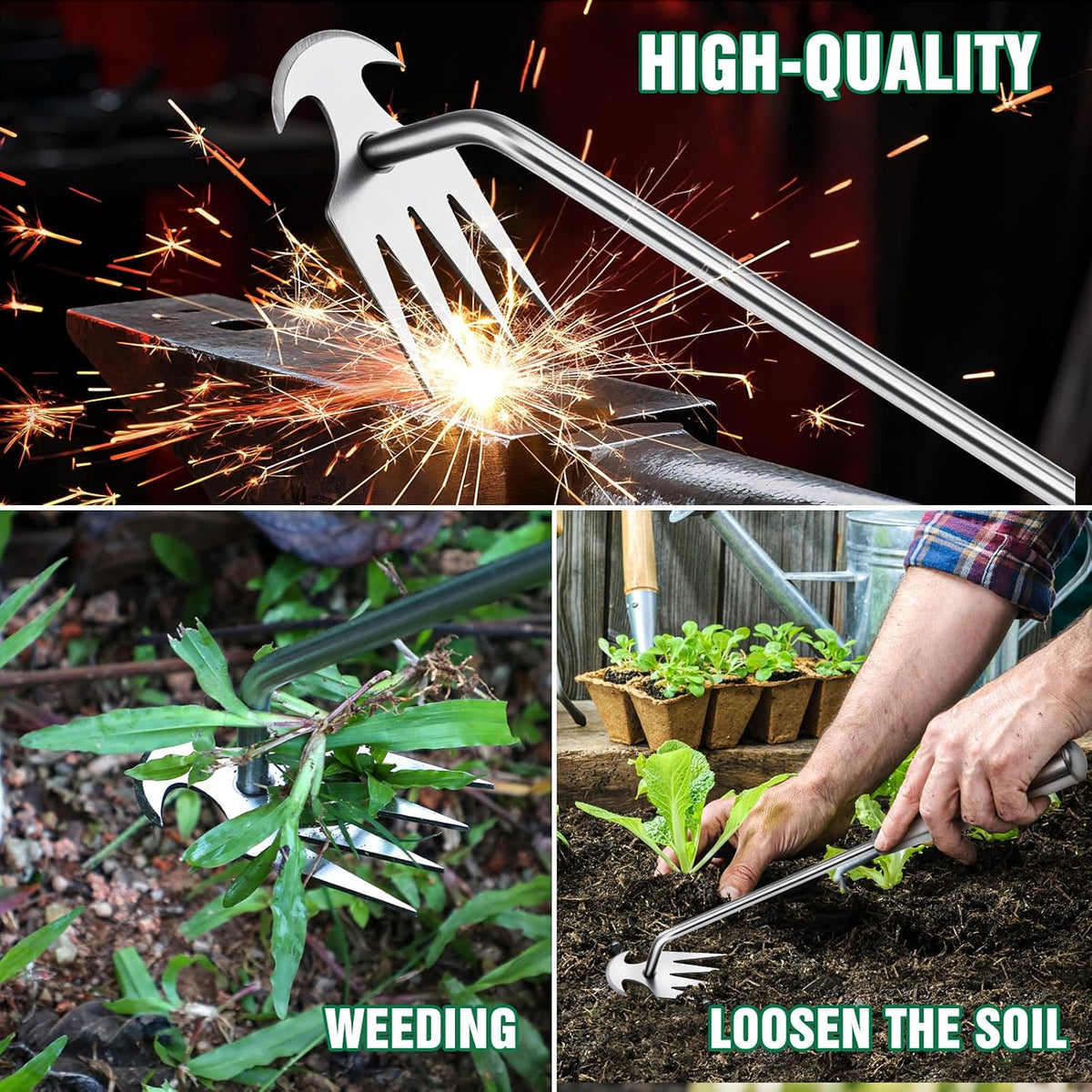 Weed Removal Tool, 2025 New Garden Weeding Tools Manganese Steel Hand Weeder Tool with Handle, 4