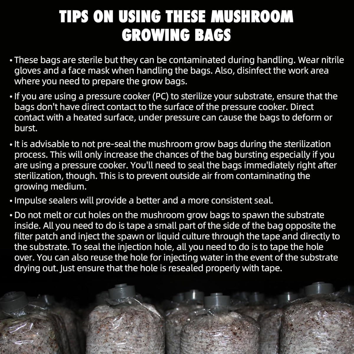 TonGass 100-Pack Large 8"x5"x20" Autoclavable Mushroom Grow Bags Bulk with Microporous Filter