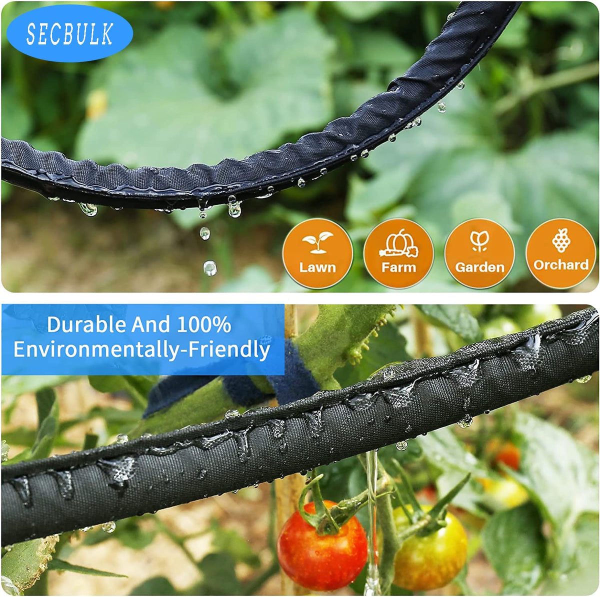 Secbulk 2026 Flat Soaker Hose 200 ft with Stakes for Garden, 50ft x 4 Linkable Drip Hose Diy Garden
