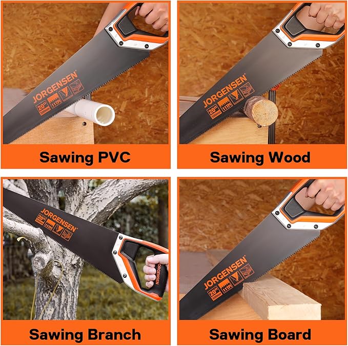 JORGENSEN 20 Inch Black Coated Pro Hand Saw, 11 TPI Fine-Cut Ergonomic Non-Slip Aluminum Ultrasonic