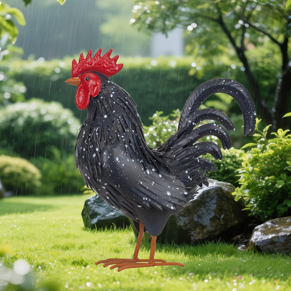 Rooster Garden Statue Sculpture Metal Chicken Yard Decor Outdoor Figurines Patio Backyard