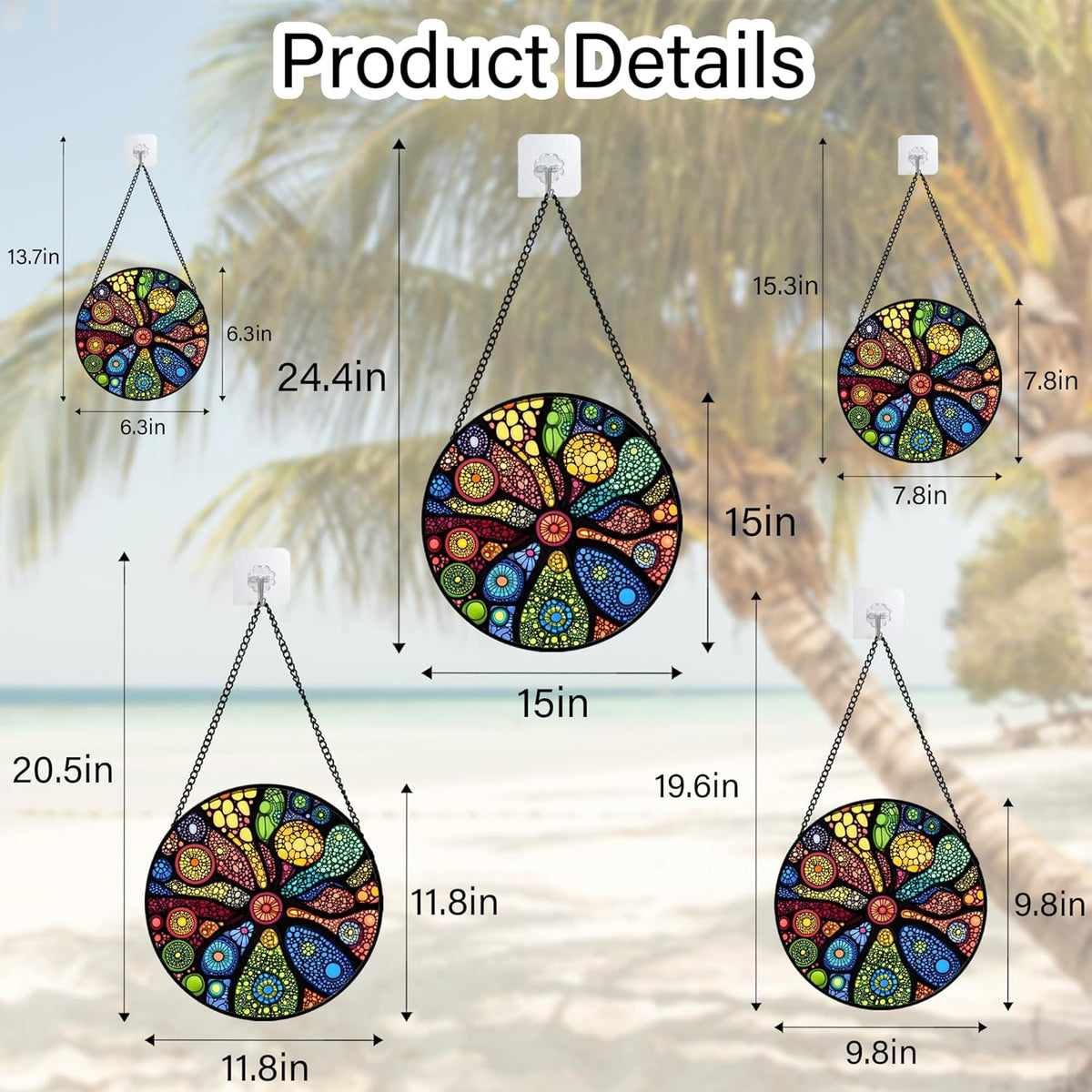 Stained Glass Window Hanging Colorful Abstract Plants 9.8" - Retro Boho Suncatcher Door Garden Sun
