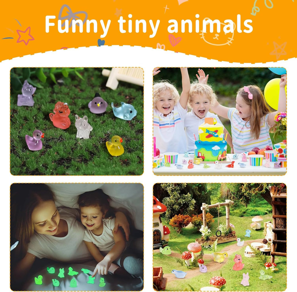 200 Pcs Tiny Resin Animals to Hide, Mini Luminous Resin Animals Bulk for Miniature Fairy Garden
