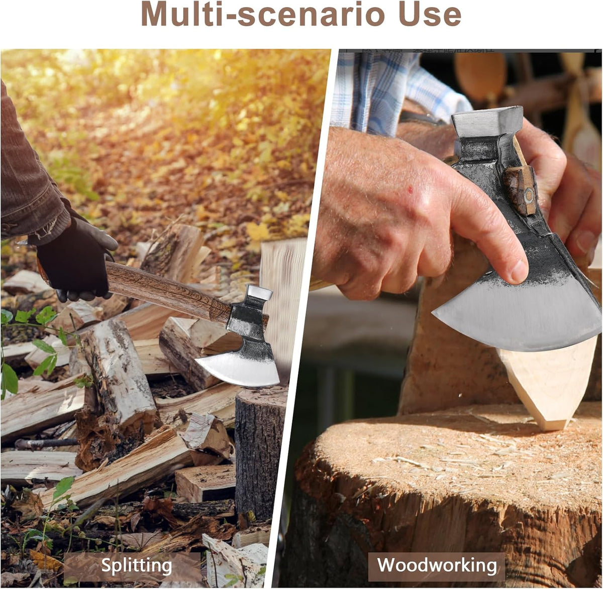 Wood Splitting Axe with Leather Sheath,Camping Hatchet with 10.74" Solid Handle,Bushcraft Axe with