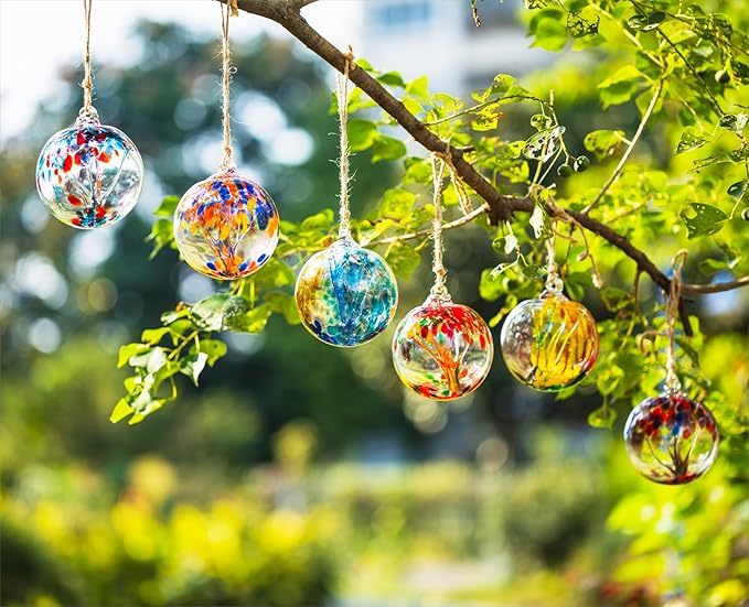 4” Tree of Life Witch Balls, Gazing Balls Hanging Friendship Balls, Hand-Blown Glass Christmas