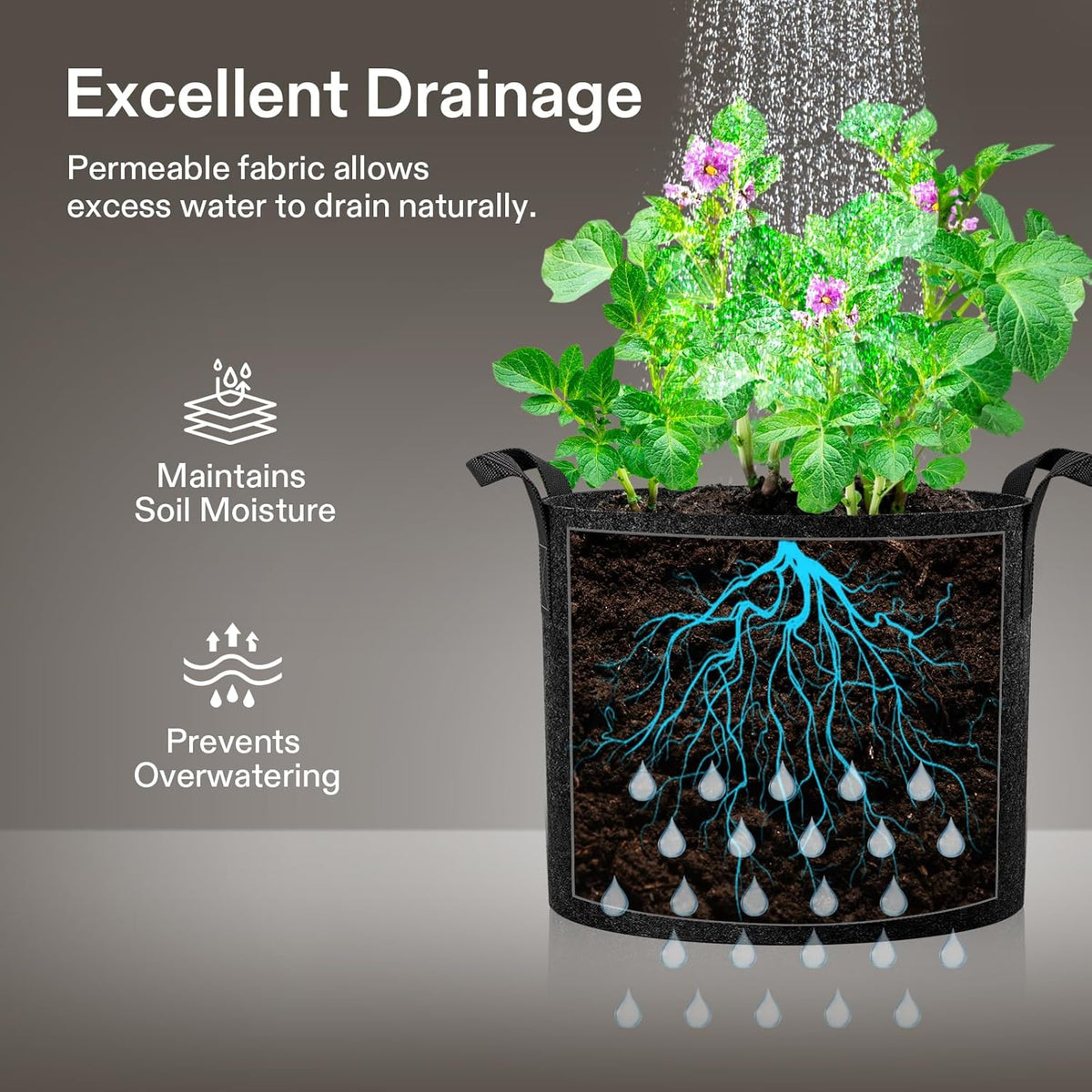VIVOSUN 10-Pack 7 Gallon Grow Bags, Reinforced Planter Fabric Pots for Gardening Black