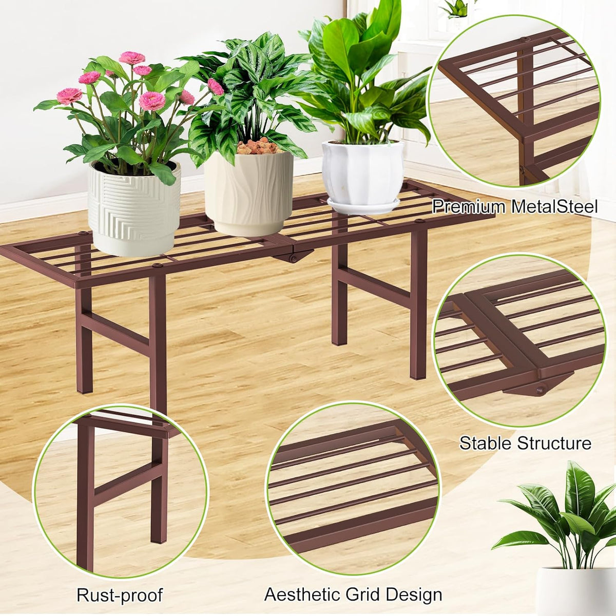 2 Pack Metal Plant Stand Outdoor Indoor, 1 Tier Folding Tiered Corner Flower Display Holder Shelf