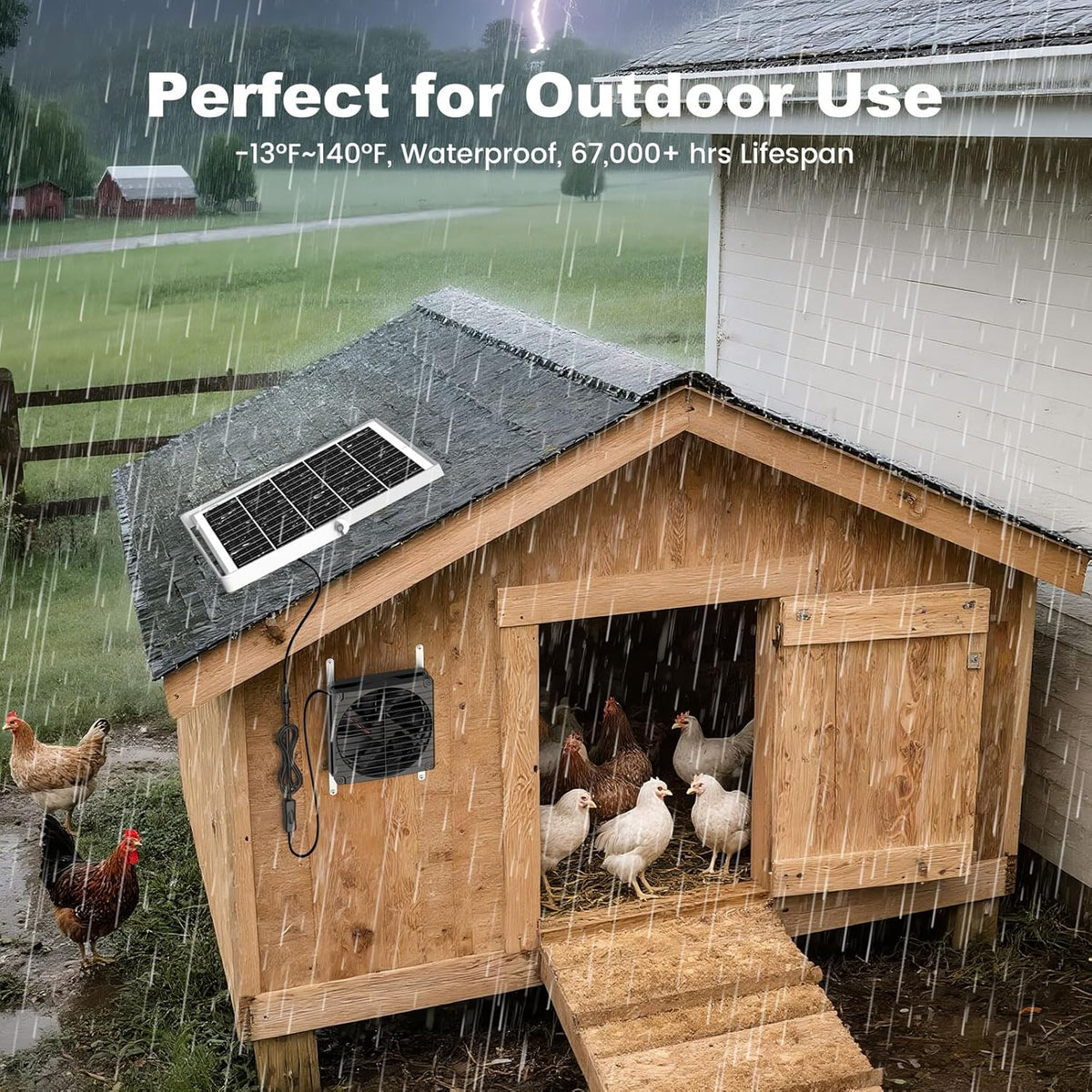7.1" Large Solar Greenhouse Fan, 25W Solar Powered Vent Exhaust and Intake Chicken Coop Fan Outdoor