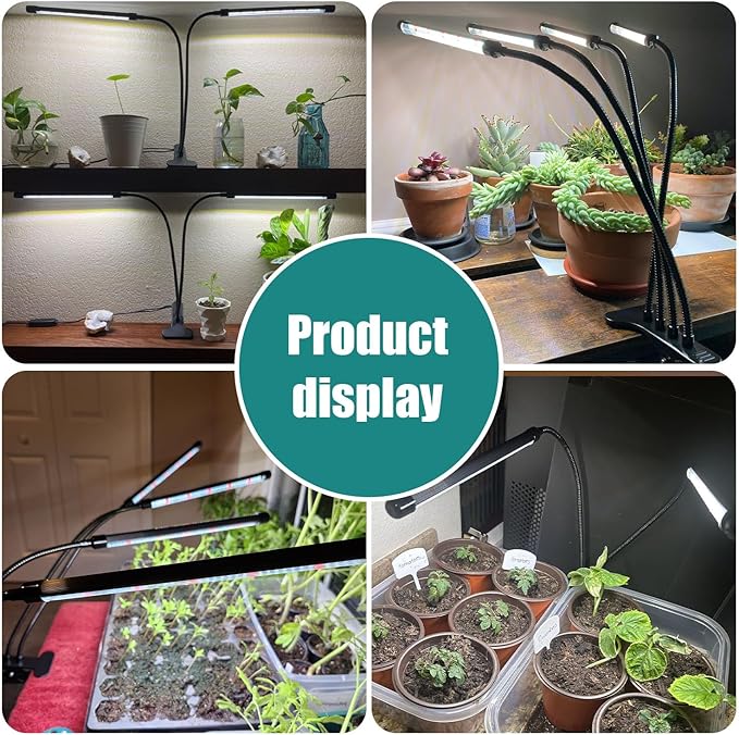 Full Spectrum Plant Growing Lamps 2 Pack, 168 LEDs Clip Lights, White + Red Spectrum, 4/8/12h