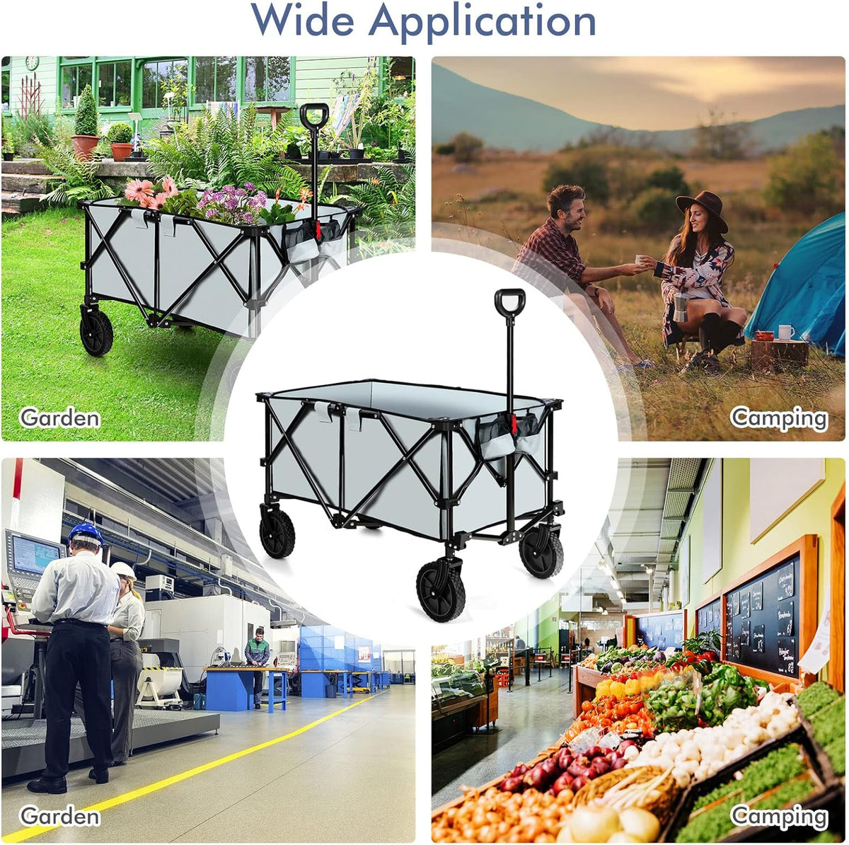 Goplus Collapsible Wagon, Folding Utility Wagon Cart w/Universal Wheels & Adjustable Handle & Cover